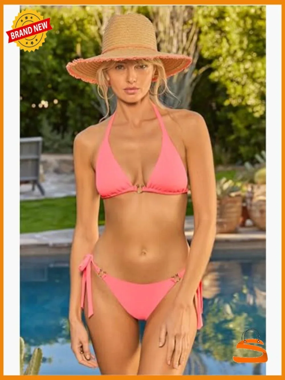 Adjustable Triangle Bikini Top with Removable Cups, UPF 50, Size D